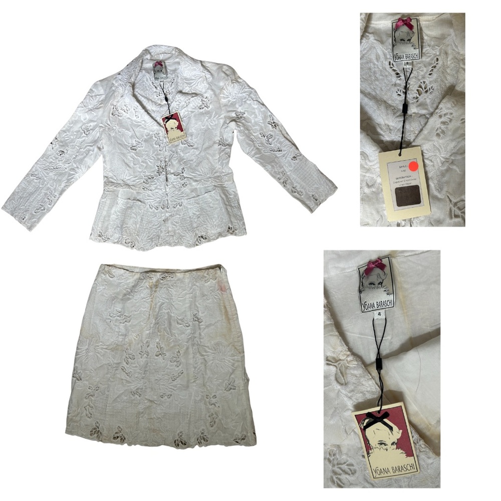 NWT Yoana Baraschi Capetown Embroidered Linen Skirt Suit Set
